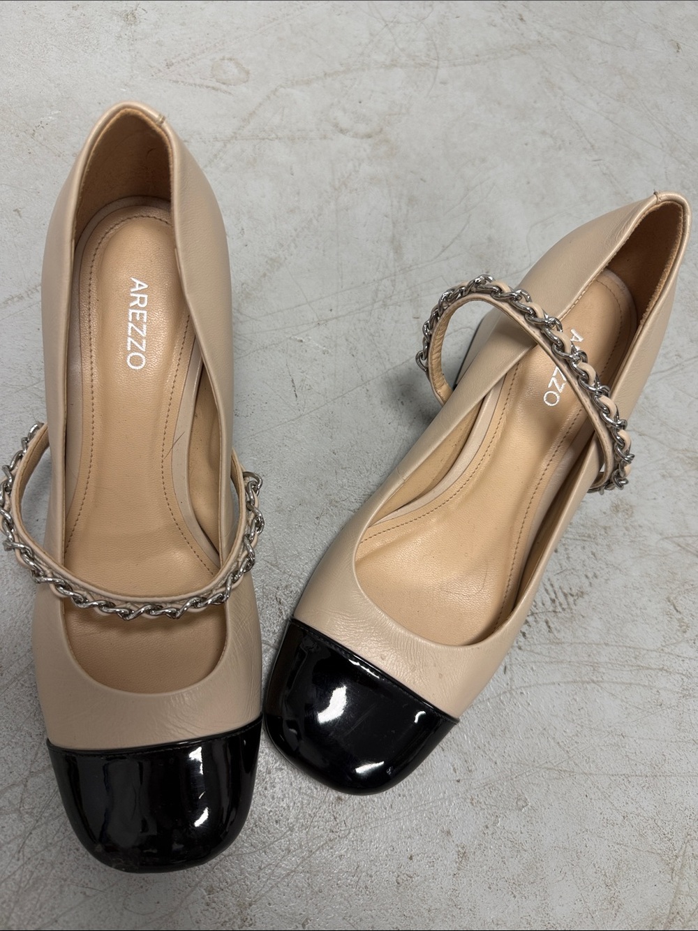Arezzo Beige and Black Chain-Strap and Block Heel NEVER WORN - Size 37